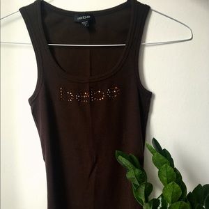 Brown bebe Rhinestone Logo Tank Top